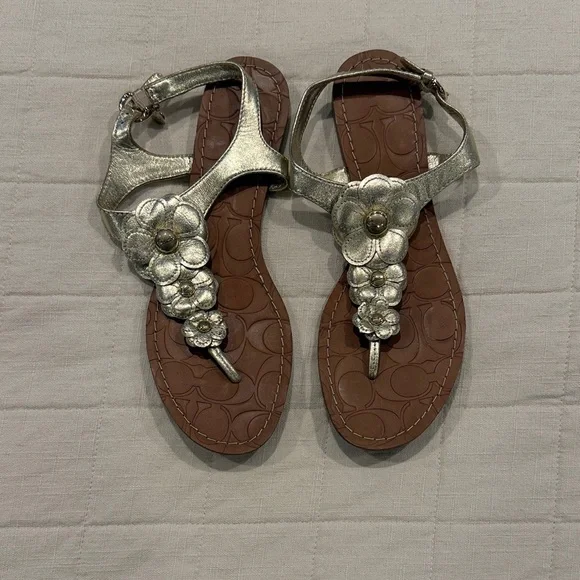 Coach Metallic Floral Sandals women’s size 8.5 - Picture 1 of 10